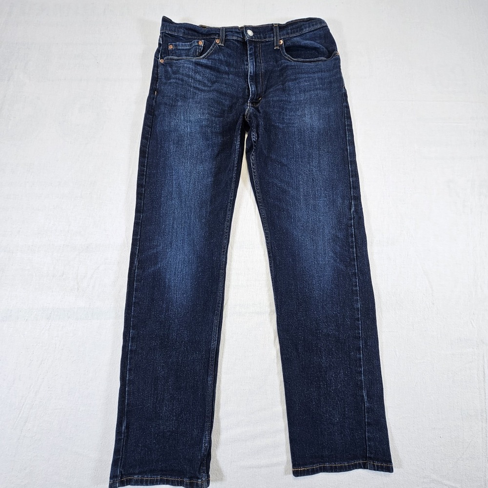 Levi's 505 Jeans Mens 36 32 Regular Fit Straight Leg Jeans Dark Wash Red "R"